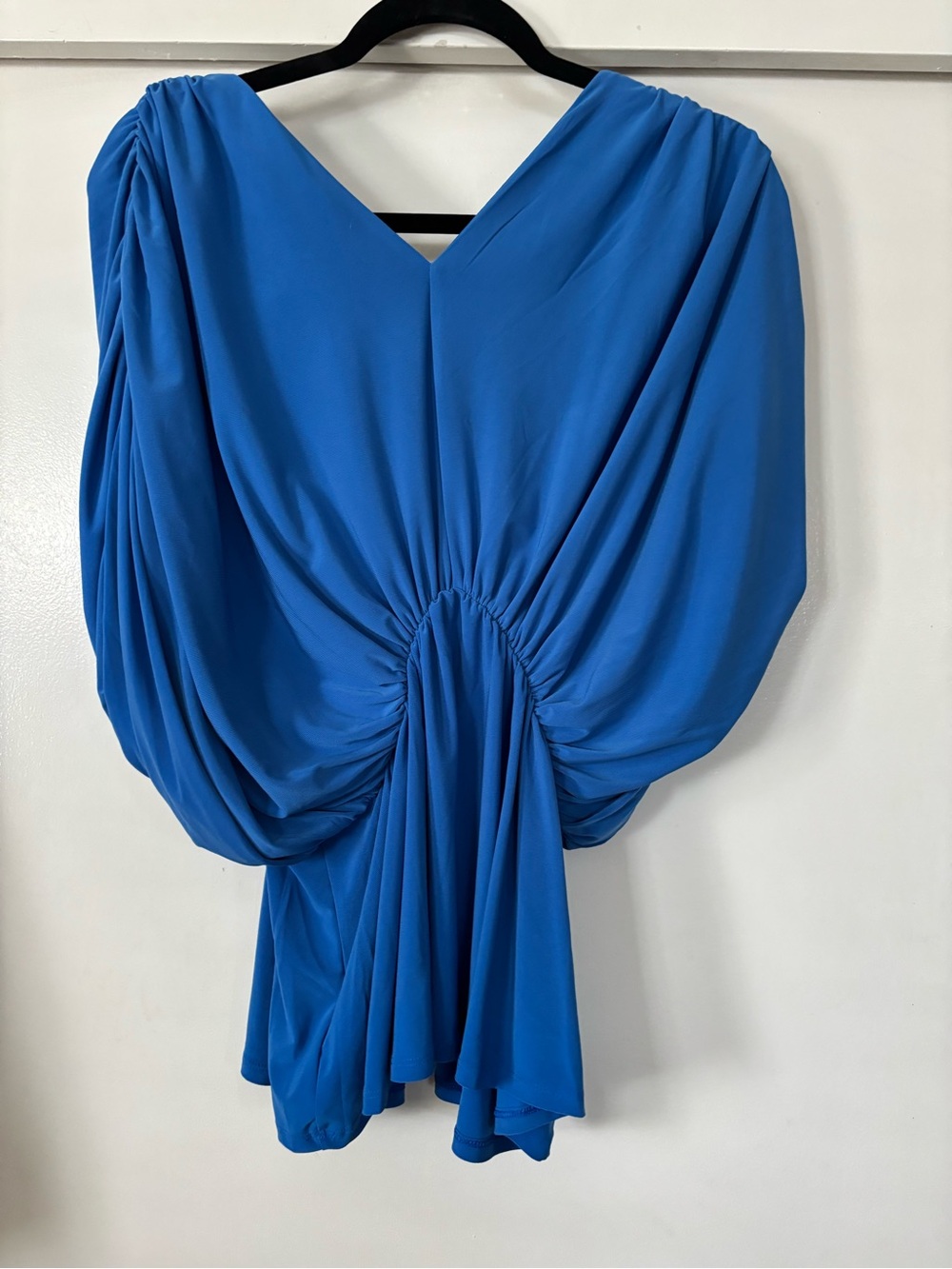 Grecian Express Women's Blue Draped Blouse V-Neck L New - Picture 2 of 7